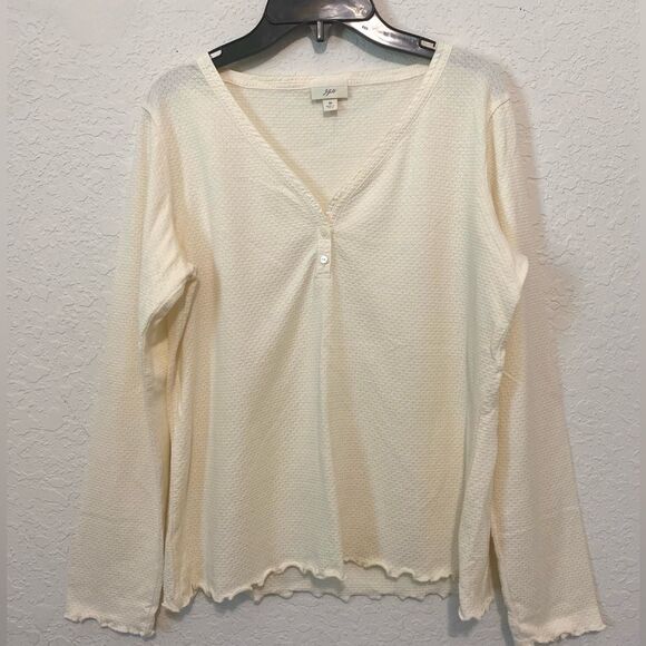 J. Jill 100% cotton, ruffle sleeve and hem Cream color Henley size Medium - Picture 1 of 7